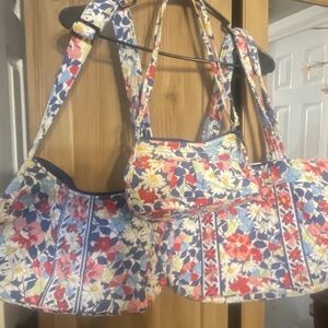 Vera Bradley Floral Quilted Tote & Crossbody - Blue, Pink, White, Cream Set of 3